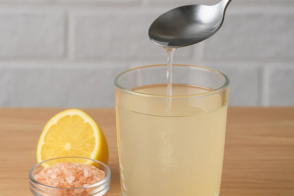 Pink salt recipe drink made with Himalayan salt, lemon, and warm water — viral weight-loss detox drink preparation Pink salt recipe drink made with Himalayan salt, lemon, and warm water — viral weight-loss detox drink preparation.