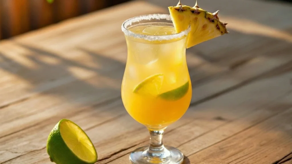 Texas Roadhouse Jamaican Cowboy Recipe: Tropical Cocktail You Can Make in 5 Minutes! 14 Texas Roadhouse Jamaican Cowboy cocktail in a frozen margarita glass with orange slice and cherry.