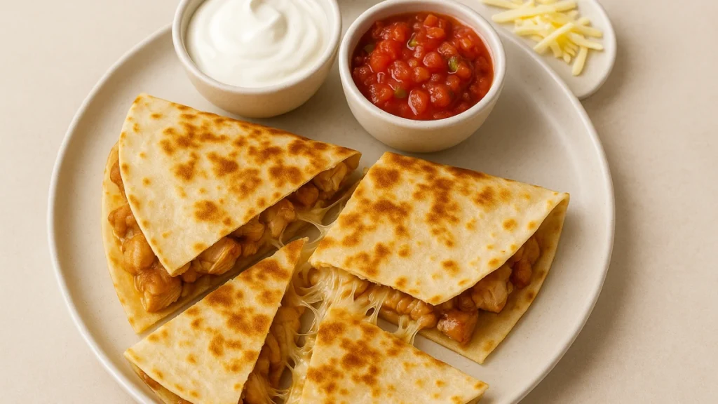 Chipotle Quesadilla: Calories, Nutrition, Price & Best Orders (Ultimate 2025 Guide) 21 Chipotle-style chicken quesadilla with melted cheese and crispy tortilla, served with salsa and sour cream