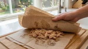 Can Chicken Pizza Crust Recipe: The Viral Low-Carb Pizza Americans Are Loving 3 Draining canned chicken with paper towels to remove excess moisture for chicken pizza crust