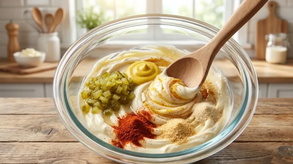 Big Mac Sauce Recipe (McDonald’s Secret Sauce) – Easy Copycat at Home 1 Ingredients for Big Mac sauce including mayonnaise, pickle relish, mustard, and spices