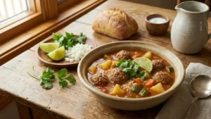 Easy Albondigas Soup Recipe in Crock Pot 10 Albondigas soup served hot with cilantro