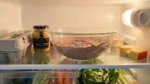 Braunschweiger Dip Recipe – Easy Creamy Party Appetizer 7 Braunschweiger dip covered and chilling in the refrigerator.