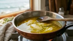 Florida Permit Sauce Recipe 3 Butter and olive oil melting together in a small saucepan over low heat for Florida permit sauce