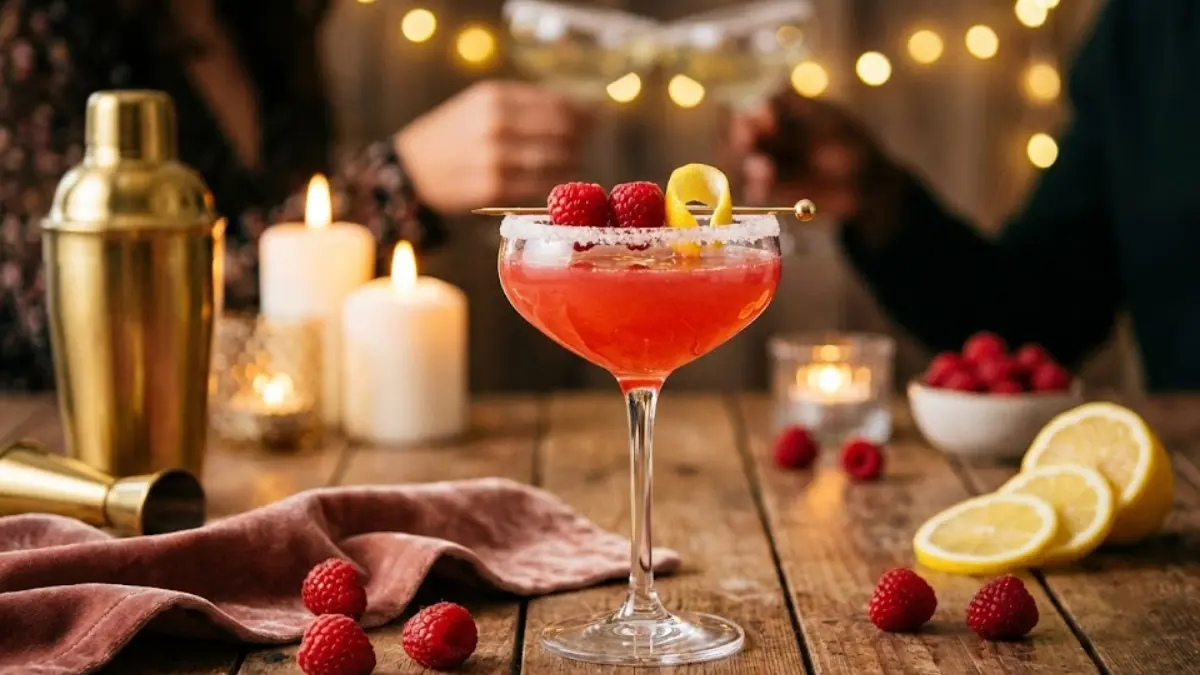 Raspberry Lemon Drop Cocktail Recipe – Bright, Boozy & Ready in Minutes 2 Finished raspberry lemon drop cocktail served chilled in a martini glass