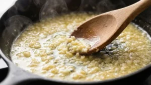 Florida Permit Sauce Recipe 4 Fresh garlic sautéing in melted butter for Florida-style permit fish sauce