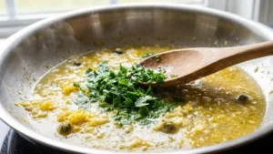 Florida Permit Sauce Recipe 7 Fresh parsley stirred into Florida permit sauce for final flavor