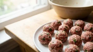 Easy Albondigas Soup Recipe in Crock Pot 4 Raw albondigas meatballs ready for slow cooking