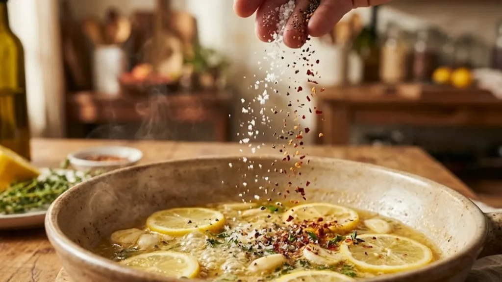 Florida Permit Sauce Recipe 1 Seasoning lemon butter sauce with salt pepper and red pepper flakes Florida Permit Sauce Recipe