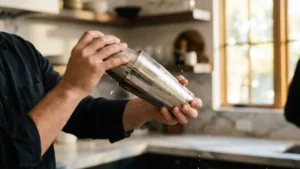 Raspberry Lemon Drop Cocktail Recipe – Bright, Boozy & Ready in Minutes 6 Shaking raspberry lemon drop cocktail in a stainless steel cocktail shaker