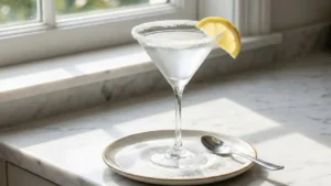 Raspberry Lemon Drop Cocktail Recipe – Bright, Boozy & Ready in Minutes 3 Sugar-rimmed martini glass prepared with fresh lemon for raspberry lemon drop cocktail