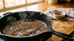 Pharaoh Sauce Recipe 3 Toasting cumin and coriander seeds in a skillet for Pharaoh sauce recipe