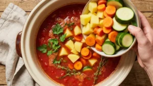 Easy Albondigas Soup Recipe in Crock Pot 6 Vegetables added to crock pot albondigas soup