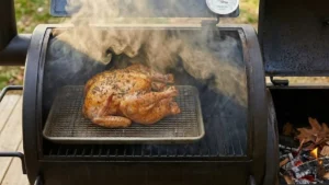 Whole Pheasant Recipes: How to Cook a Juicy, Flavor-Packed Pheasant at Home 8 Whole pheasant smoking inside a smoker with golden skin forming