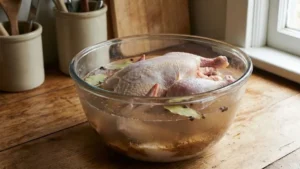 Whole Pheasant Recipes: How to Cook a Juicy, Flavor-Packed Pheasant at Home 3 Whole pheasant submerged in brine made with salt and brown sugar before cooking
