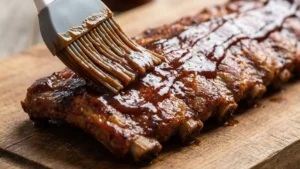 How to Bake Spare Ribs Recipe in the Oven (Tender, Juicy & Fall-Off-the-Bone Every Time) 9 brushing bbq sauce on oven baked spare ribs