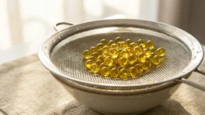 Draining olive oil pearls after spherification process