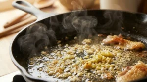 Garlic and ginger sautéed in chicken fat for fragrant rice.