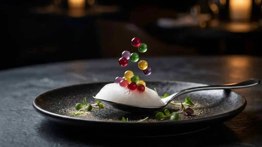 Home 17 Molecular gastronomy recipes featuring fruit caviar and edible foam in modern fine dining presentation