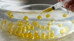 Setting olive oil pearls during molecular gastronomy spherification