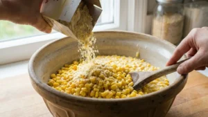 Adding cornbread mix to corn pudding batter
