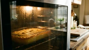 Corn pudding baking in oven