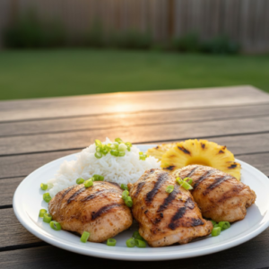 Kilauea Chicken Recipe 8 Finished Kilauea chicken recipe served with rice and pineapple