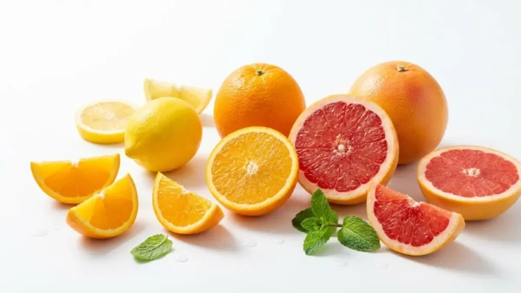 Fresh citrus fruits like oranges and lemons rich in vitamin C for longevity