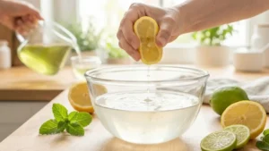Gelatin Weight Loss Recipe - A Science-Backed Guide for Appetite Control and Mindful Eating 8 Fresh lemon juice being added to a gelatin drink for flavor and digestion support.