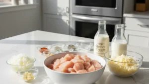 Ingredients prepared for turbriskafil recipe on kitchen counter.