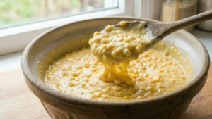 Smooth and creamy corn pudding batter
