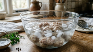 Mollejas de Res Recipe: Crispy and Delicious Beef Sweetbreads 6 Cooked mollejas de res cooling in ice water after boiling.