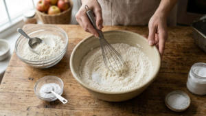 Stock’s Bakery Pound Cake Recipe 6 Mixing flour, baking powder, and salt for pound cake.
