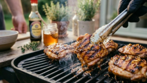 Molokai Chicken Recipe 7 Molokai chicken grilling with caramelized pineapple glaze.