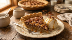 Goode Pecan Pie Recipe 10 Slice of Goode pecan pie served with vanilla ice cream.