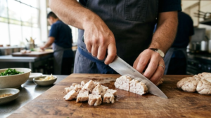 Mollejas de Res Recipe: Crispy and Delicious Beef Sweetbreads 7 Slicing mollejas de res into small cooking pieces.