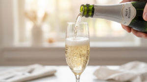 Classic Mimosa Recipe – The Perfect Brunch Cocktail in 5 Minutes 5 Sparkling champagne being poured into a champagne flute for mimosa preparation