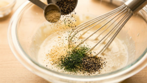 Adding onion powder, dill, and pepper to ranch