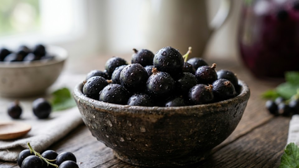 Black Currant Recipes 12 Fresh black currants in a bowl - Black Currant recipes