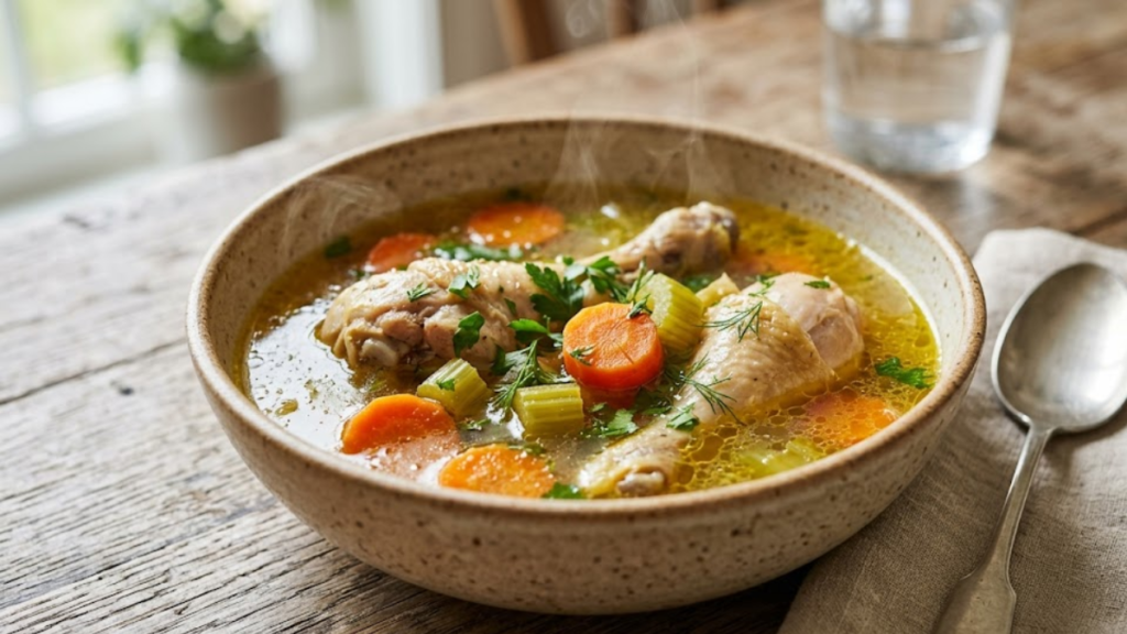 Bone Appétit Recipe 12 Healthy bone appetit recipe soup with chicken bones and vegetables in a rustic bowl