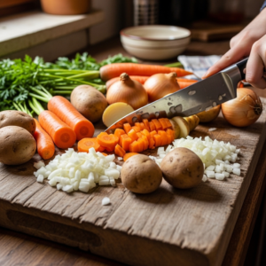 Chopping vegetables for possum stew