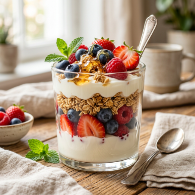 15 Protein Dessert Recipes: Healthy High-Protein Treats That Taste Amazing 13 Greek yogurt berry parfait with fresh fruit and granola.