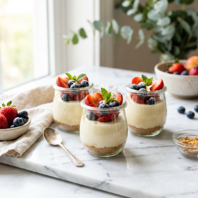 15 Protein Dessert Recipes: Healthy High-Protein Treats That Taste Amazing 14 Protein cheesecake cups topped with fresh berries.